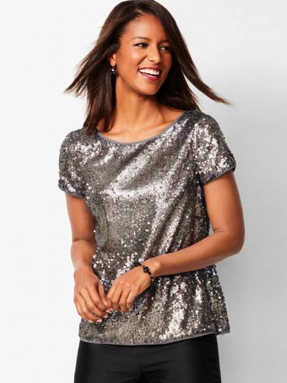 RSVP by Talbots Sequined Satin-Trim Top NWT